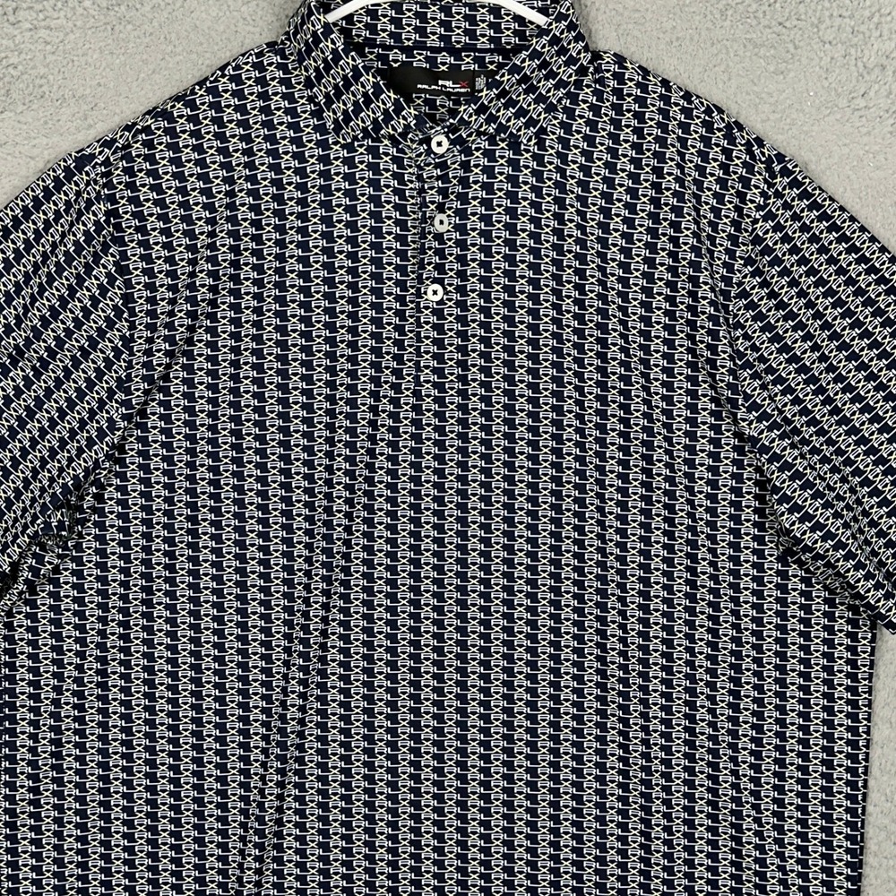 RLX Ralph Lauren Polo Shirt Men XL All Over Navy Blue Short Sleeve Rugby Stretch